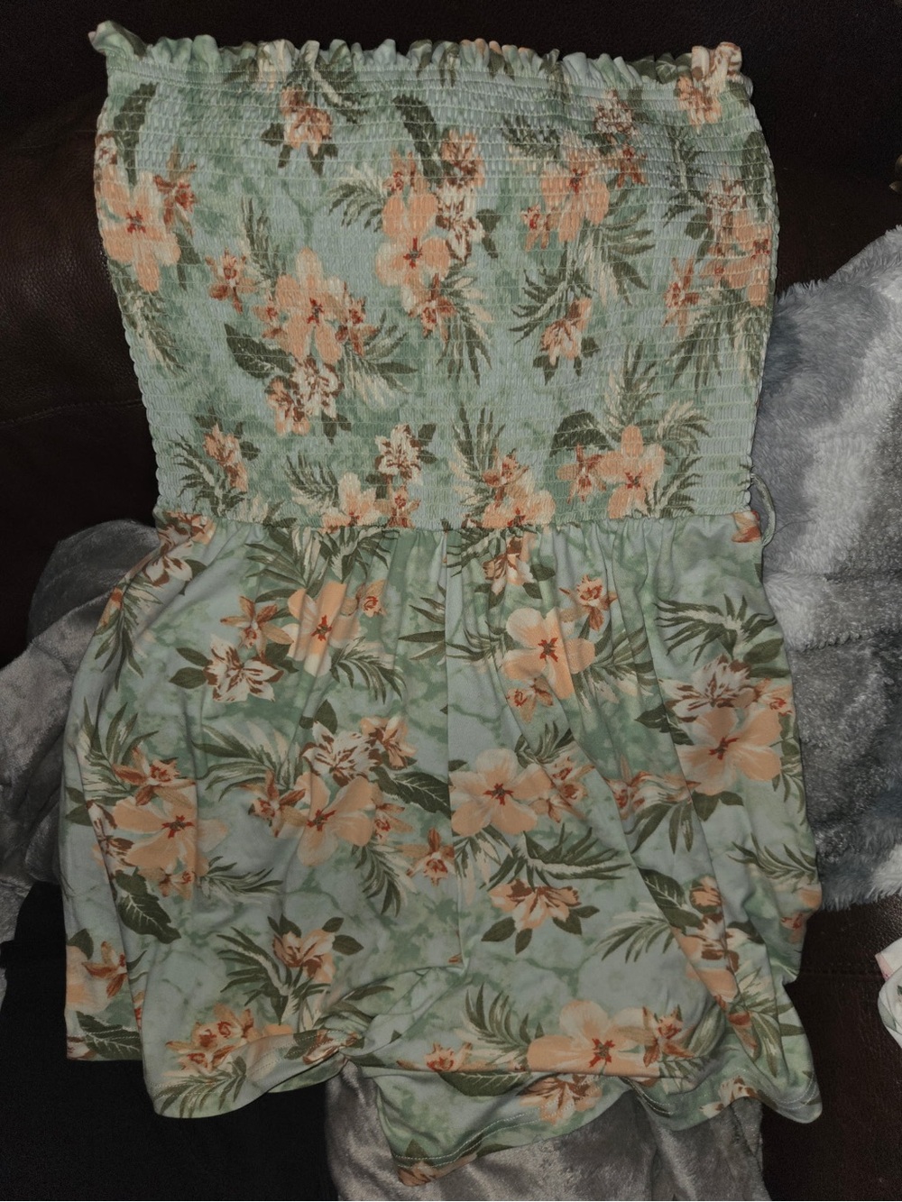 Strapless Floral Romper in Mint Green